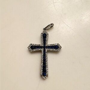Sapphire and Diamond Cross Sterling Silver Necklace Pendant